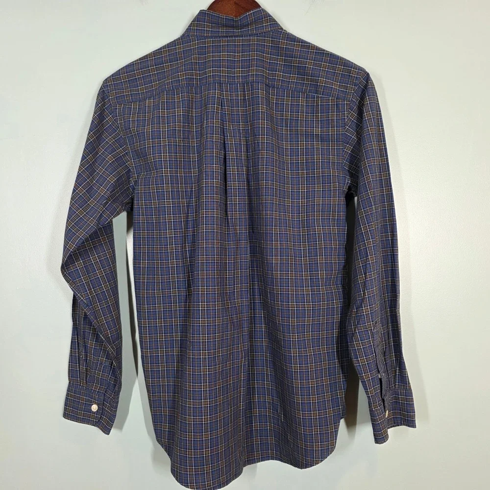 Ralph Lauren Boys Navy Blue Plaid Button-Down Shirt with Yellow Pony